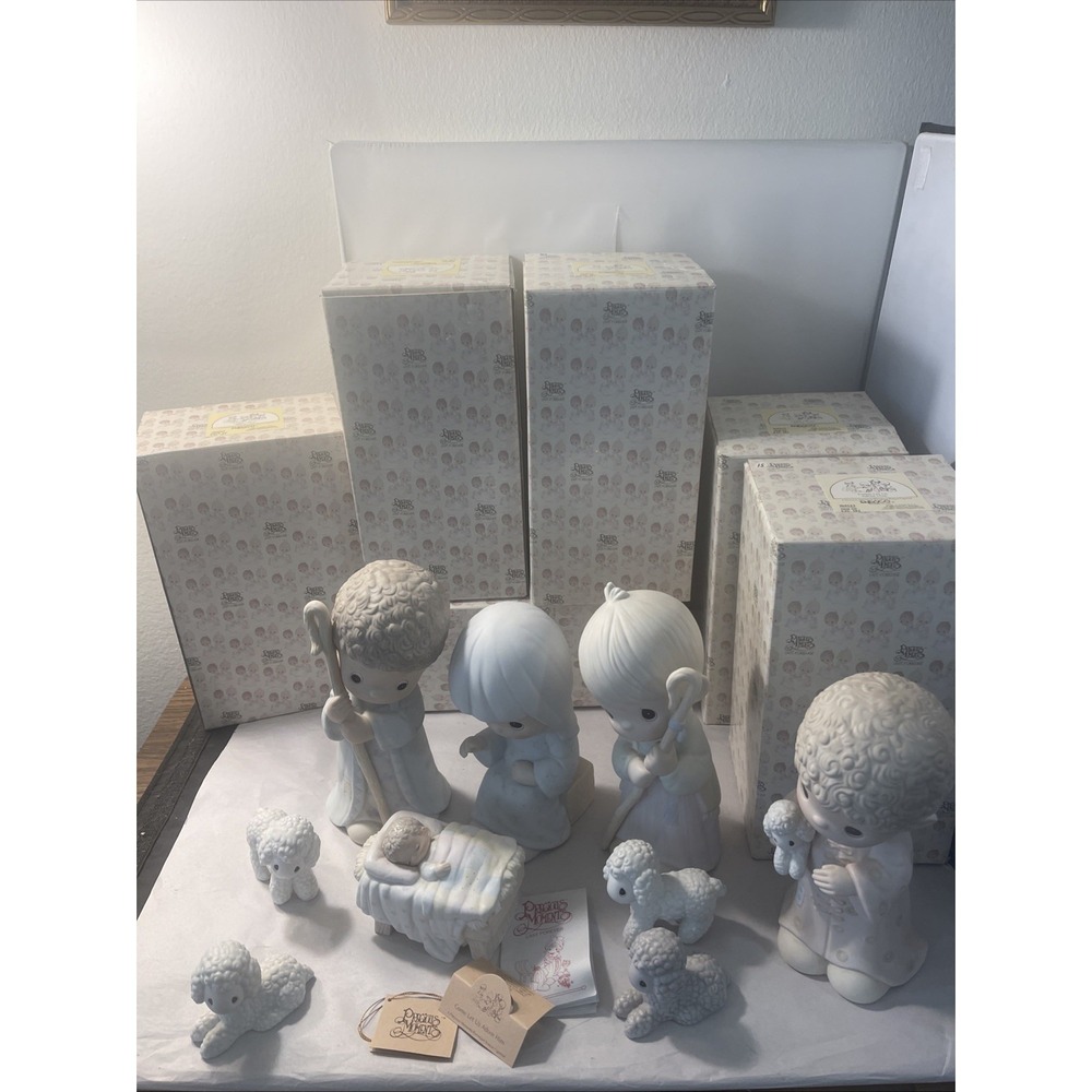 Precious Moments Come Let Us Adore Him 9 pc 9"- 10" Nativity Set #104523 & Boxes - Picture 1 of 16